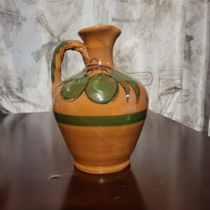 Handcrafted Ceramic Vase with Green Accents